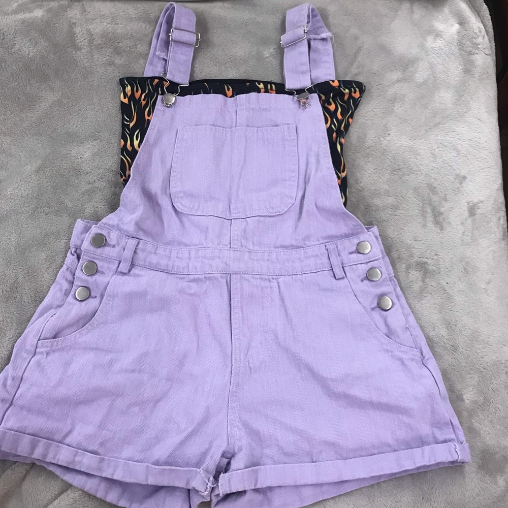 Purple overall shorts